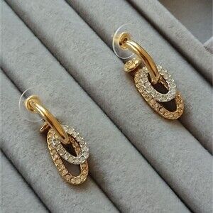 SWAROVSKI Gold Tone Crystals Double Oval Dangle pierced Earrings